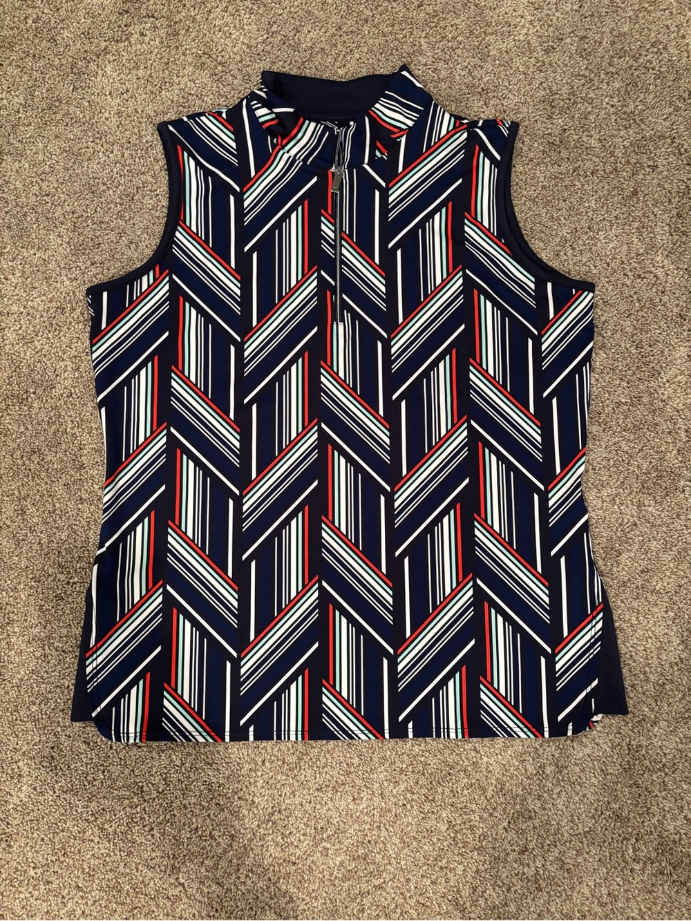 Tail Navy Chevron Zip-Front Sleeveless Tank with Red & White Stripes